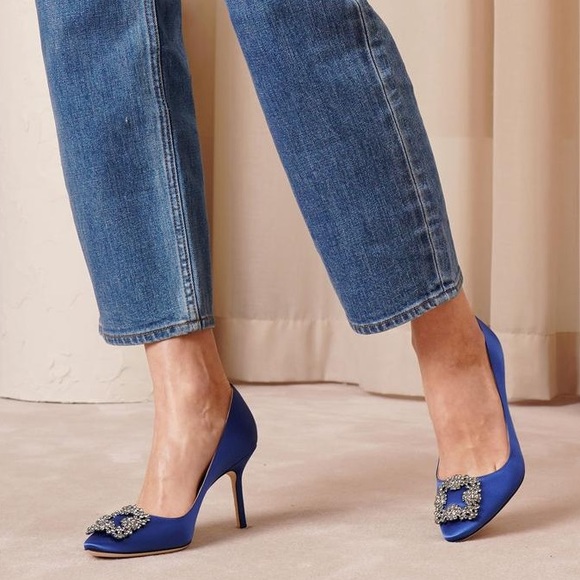 Manolo Blahnik Hangisi 105MM Blue Satin High Heel Pumps - Picture 3 of 6